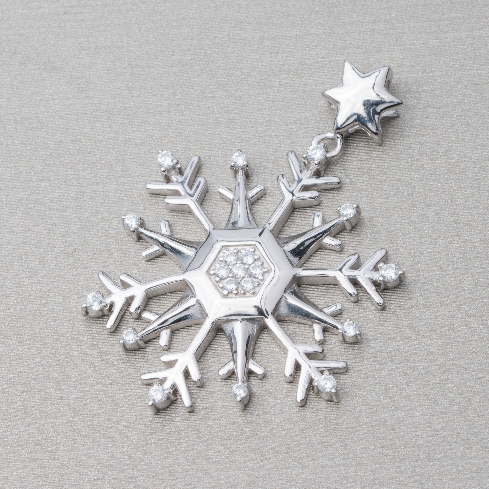 Ciondolo Pendente Di Argento 925 Con Zirconi Fiocco Di Neve 31mm