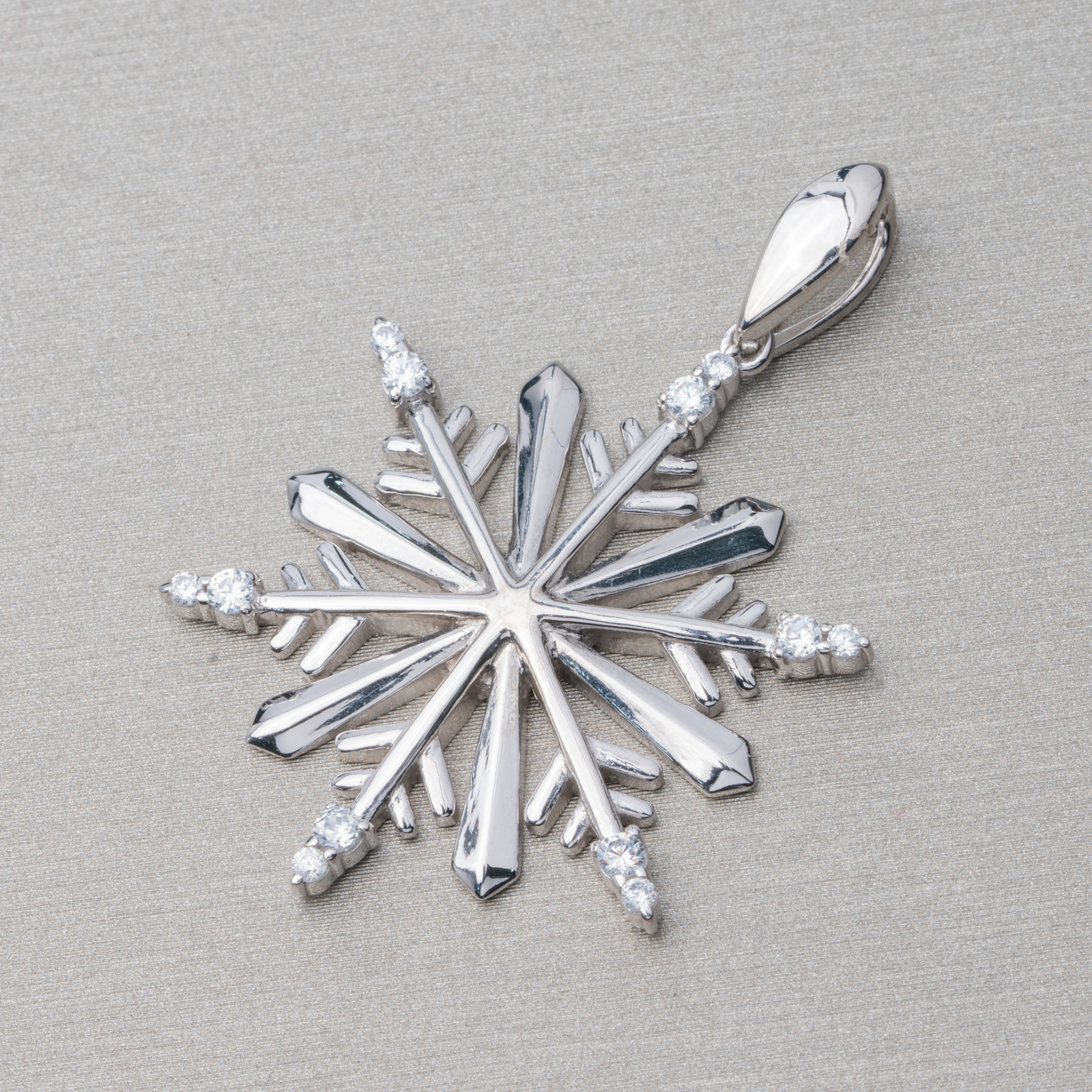 Ciondolo Pendente Di Argento 925 Con Zirconi Fiocco Di Neve 32mm