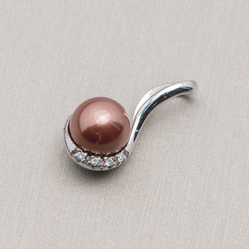 Pendant Of 925 Silver With Lateral Zircons And Bronze Majorcan Pearl 11x25mm