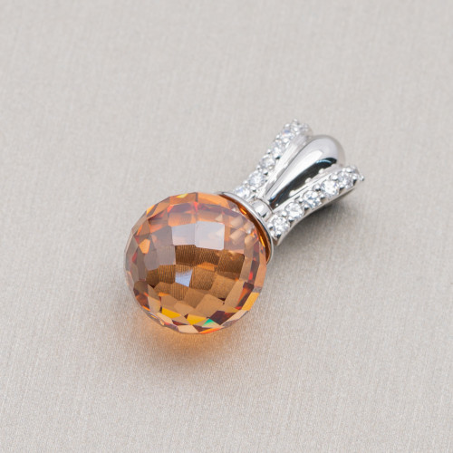 925 Silver Pendant Pendant With Orange Faceted Sphere Zircons And Openable Hook 14x27mm