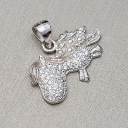 Pendant Of 925 Silver With Zircons Unicorn 23x21mm 2pcs MOD3 Rhodium Plated