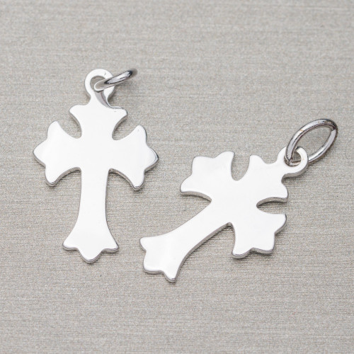 Pendentif Croix Argent 925 Poli 11x17.5mm Plaqué Rhodium 8pcs