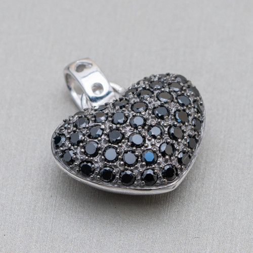 925 Silver Heart Pendant With Black Zircons 22x24mm