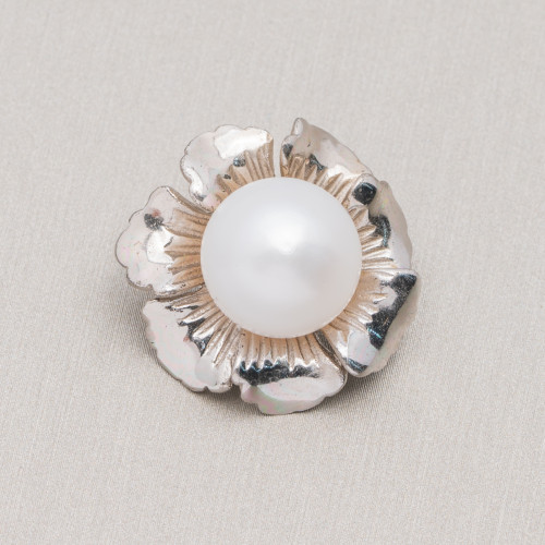 925 Silver Flower Pendant With River Pearl 25mm