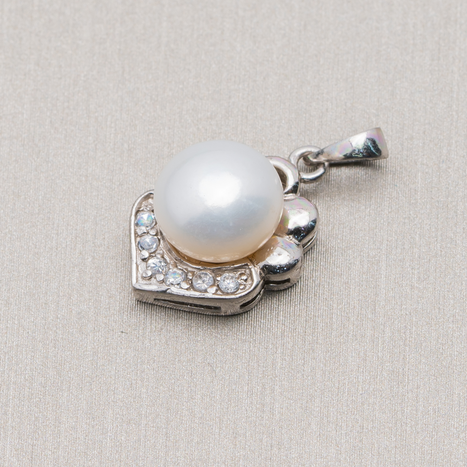 Ciondolo Pendente Di Argento 925 Perle Con Zirconi Pavè 11x21mm MOD.4 Bianco