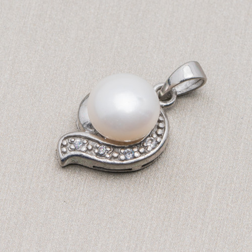 Pendant Pendant Of 925 Silver Pearls With Pavè Zircons 12x24mm MOD.1