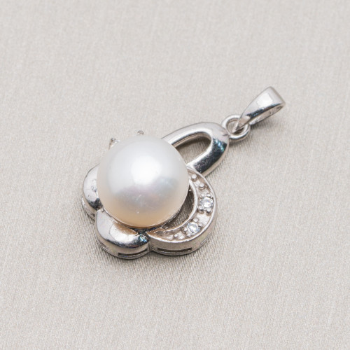 Pendant Of 925 Silver Pearls With Pavè Zircons 14x26mm MOD.3 White