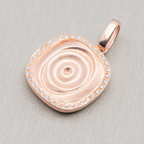 Pendentif En Argent 925 Vagues Carrées Avec Zircons 18x27mm Or Rose