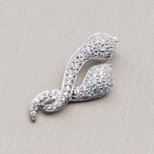 Pendant Of 925 Silver Intertwined Snakes With Pavè Zircons 14x30mm