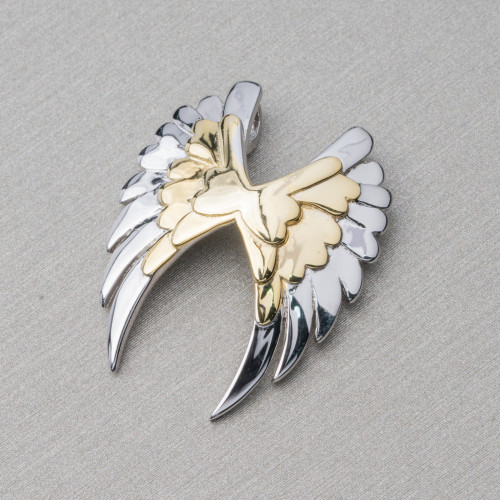 Pendant Of 925 Silver Enamelled Angel Wings 22x27mm Golden