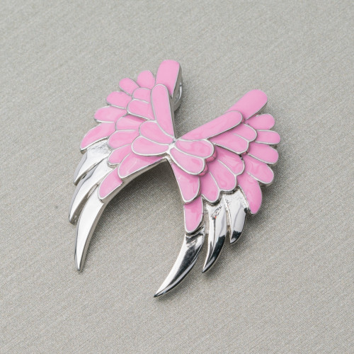 Pendant Of 925 Silver Enamelled Angel Wings 22x27mm Pink