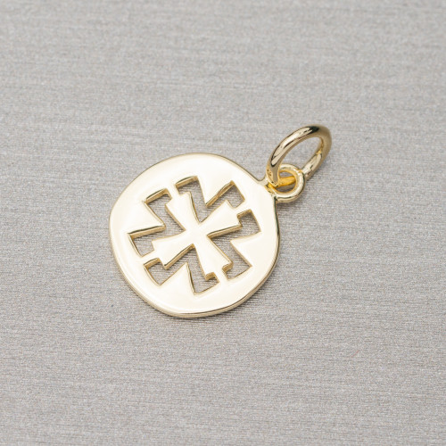 925 Silver Round Pendant 11.5mm Double Cross Golden 10pcs