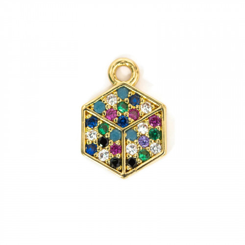 Bronze Pendant Component With Multicolor Zircons Pavé Flat Cube With A Ring 08x11mm 15pcs