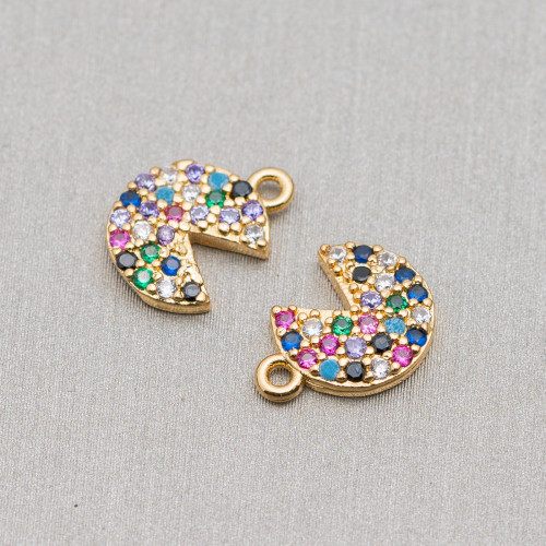 Componente colgante de bronce con pavé de circonitas multicolores Segmento de Pac-Man con anillo 08x11 mm 15 piezas Dorado