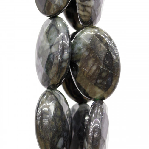 Oceanic Jasper Black Leopard Oval Flat Faceted 18x25mm