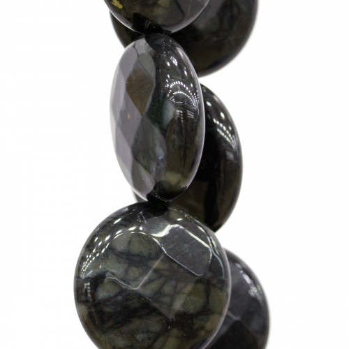 Black Leopard Oceanic Jasper Round Flat Faceted 15mm