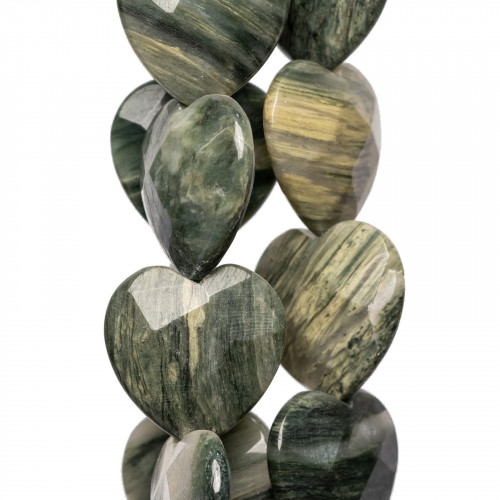 Green Jasper Flat Heart Faceted 30mm