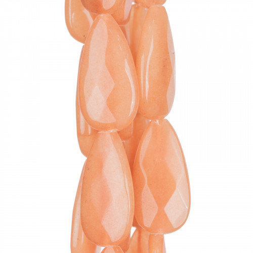 Orangefarbene Jade-Tropfen, facettierte Platte, 18 x 35 mm