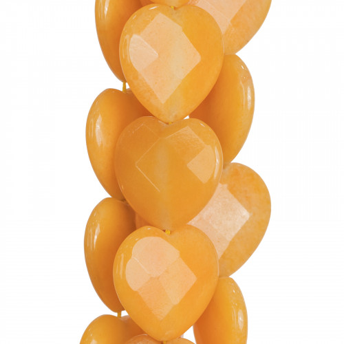 Light Orange Jade Faceted Flat Heart 30mm