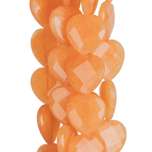 Orange Jade Heart Faceted Plate 20mm