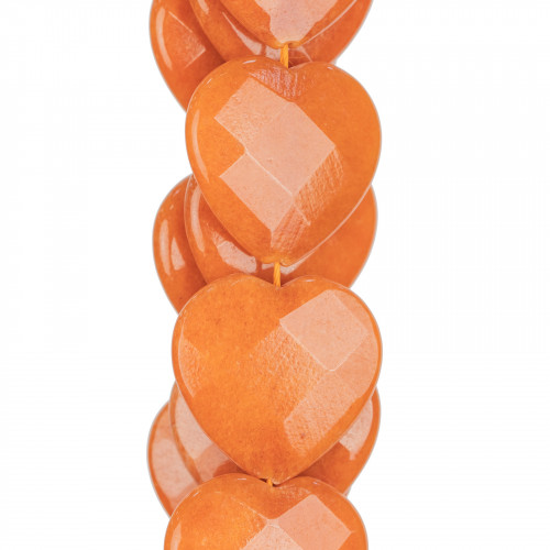 Orange Jade Heart Faceted Plate 30mm