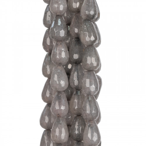 Gray Jade Drops Faceted Briolette 10x14mm