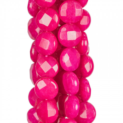 Fuchsia Jade Round Flat Faceted 12mm