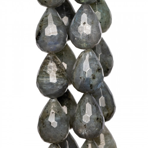Gray Labradorite Drops Faceted Briolette 13x17mm
