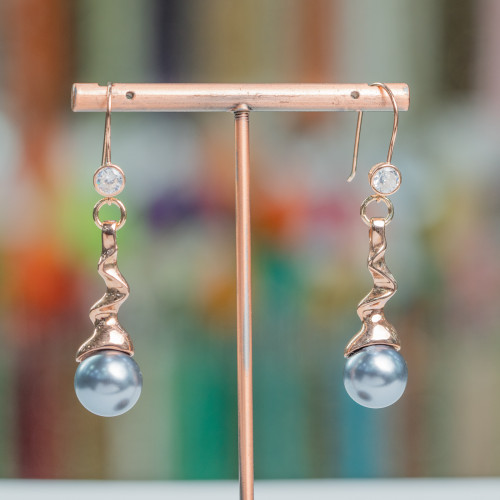 925 Silver Hook Earrings With Witch Pendant And Pearls 12x54mm Rose Gold