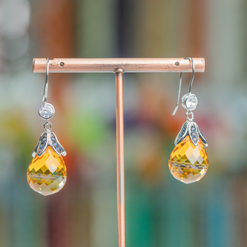 925 Silver Hook Earrings With Light Point And Orange Cubic Zirconia 13x45mm
