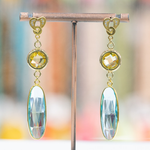 Boucles d'oreilles clous en argent 925 avec zircons cubiques 12x66mm jaune doré-aqua