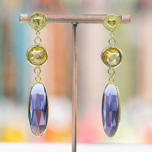 Boucles d'oreilles clous en argent 925 avec zircons cubiques 12x66mm doré jaune-violet