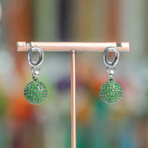 Pendientes Ovalados De Plata 925 Con Esfera De Circonitas Verdes 12x30mm