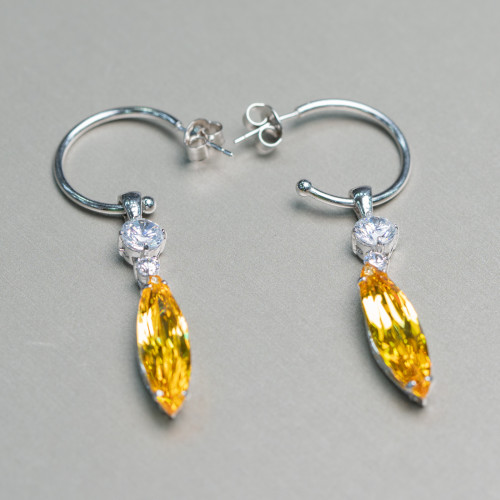 Boucles d'oreilles clous demi-cercle en argent 925 avec pendentifs en zircon riz blanc et ambre 7x57mm