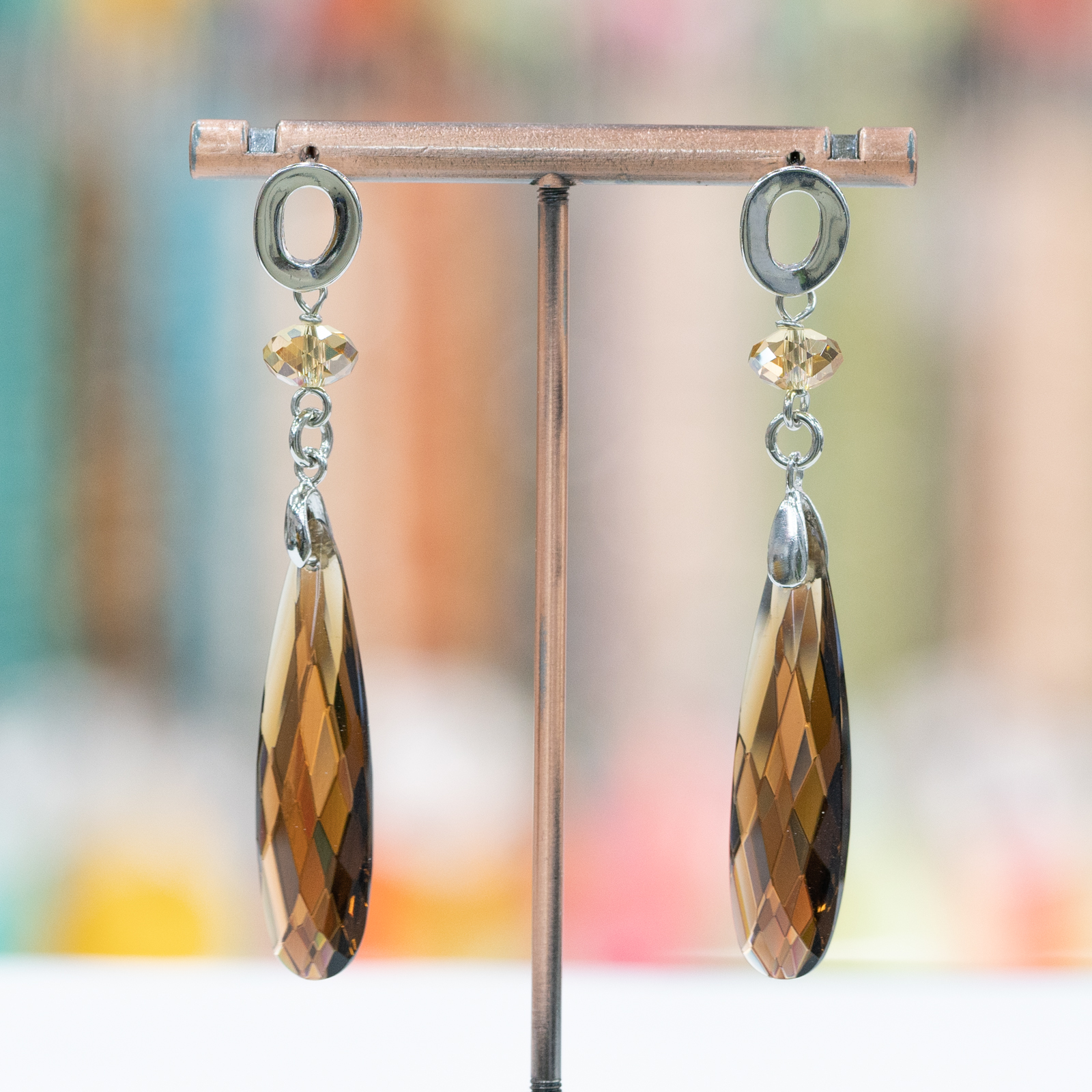 Orecchini A Perno Di Argento 925 Con Cubic Zirconia E Zirconi Marrone 10x67mm