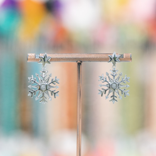 925 Silver Snowflake Stud Earrings 20mm With Zircons