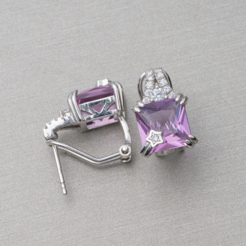 Boucles d'oreilles en argent 925 avec zircons et cabochon topaze diffusée à chaud 11x16mm violet