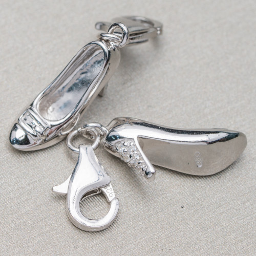 925 Silver Charms Pendant Shoe With Bow And Zircons On The Heel With Carabiner 4Pcs