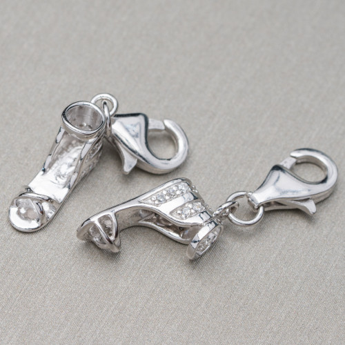 Pendente Charms Di Argento 925 Scarpetta Sandalo Rodiato Con Zirconi 5pz