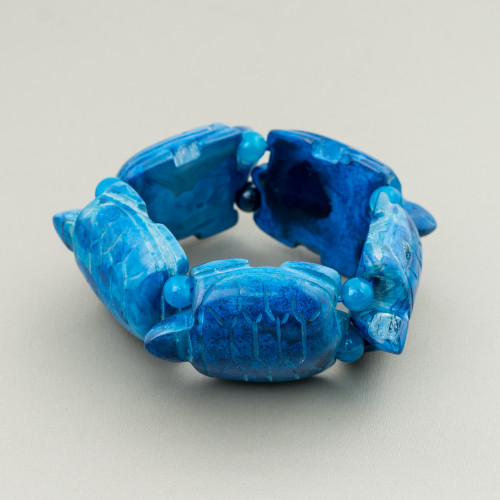 Pulsera De Piedras Semipreciosas Tortuga Grande 31x48mm Ágata Azul