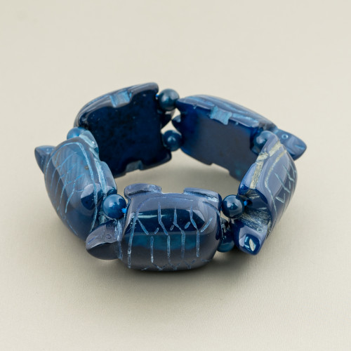 Bracelet Pierre Semi-Précieuse Grande Tortue 31x48mm Agate Bleu Foncé