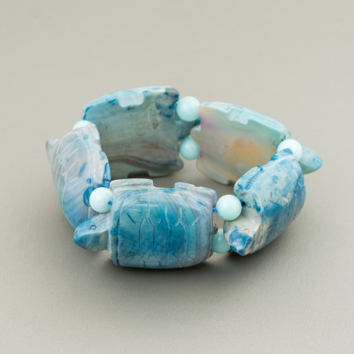 Semiprecious Stone Bracelet Large Turtle 31x48mm Light Blue Agate