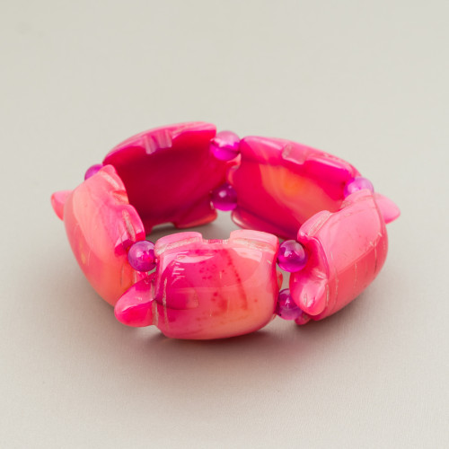 Bracelet Pierre Semi-Précieuse Grande Tortue 31x48mm Agate Fuchsia