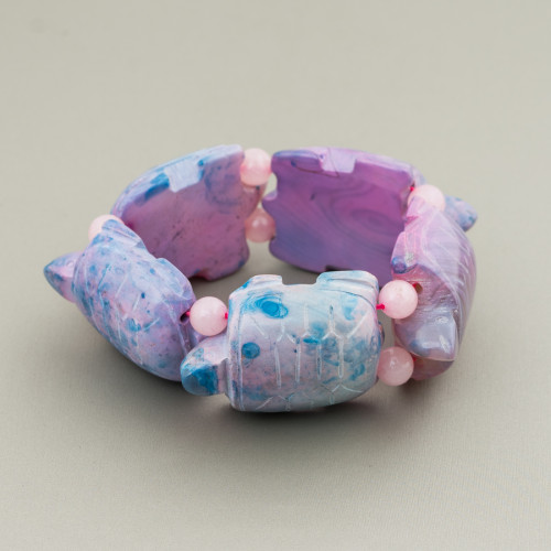 Bracelet Pierre Semi-Précieuse Grande Tortue 31x48mm Violet-Agate Céleste