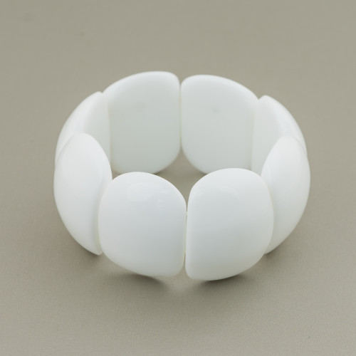 Elastic Bracelet of Smooth Semiprecious Stones Height 40x30mm White Agate