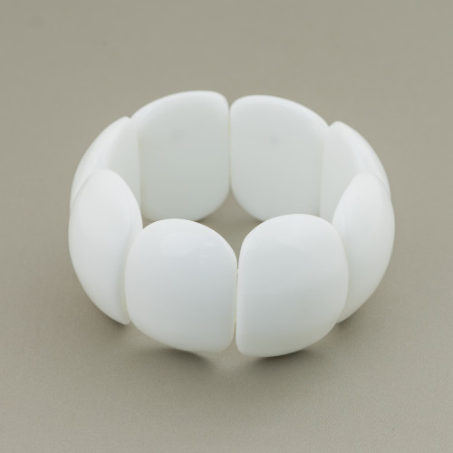 Bracelet Élastique de Pierres Semi-précieuses Lisse Hauteur 40x30mm Agate Blanche