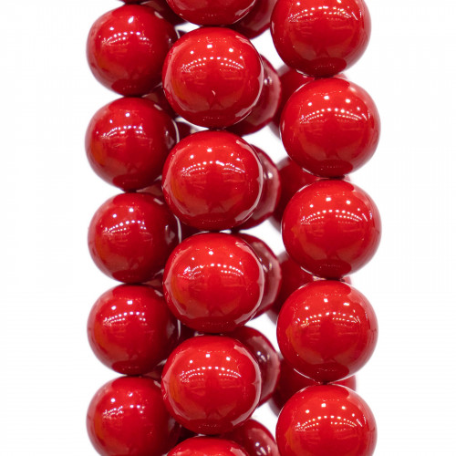 Smooth Round Red Majorca Pearls 14mm