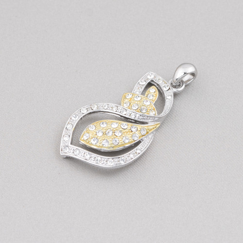 Brass Leaf Pendant Pendant With Zircons 24x50mm