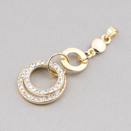 Brass Pendant With Gradual Circles And Zircons 20x49mm Golden