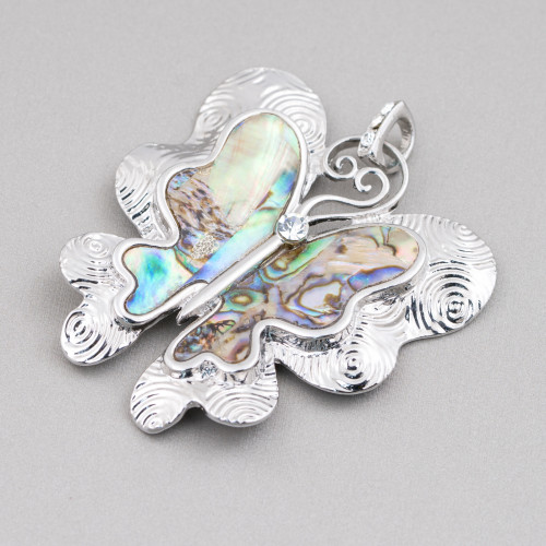 Brass Pendant Mother of Pearl Butterfly With Zircons 55x66mm